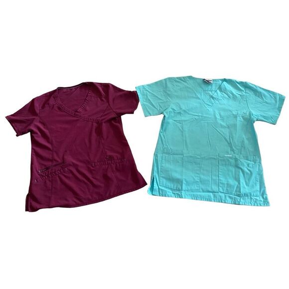 Set of 2 Scrub Tops Scrub HQ Peaches Uniforms Workwear Career Healthcare Work Me - Picture 1 of 10